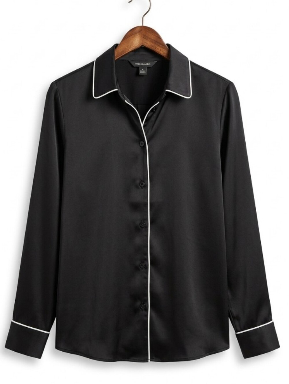 Vince Camuto Black Satin Pajama Shirt with White Piping